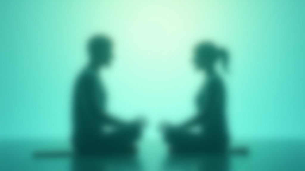 Deux silhouettes en position de méditation représentant deux approches de respiration différentes, fond apaisant bleu-vert