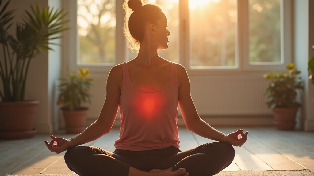 Personne pratiquant la cohérence cardiaque en position assise, respiration calme