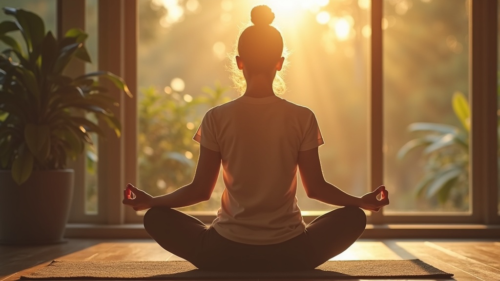 Personne débutant une pratique de respiration consciente en position assise au calme
